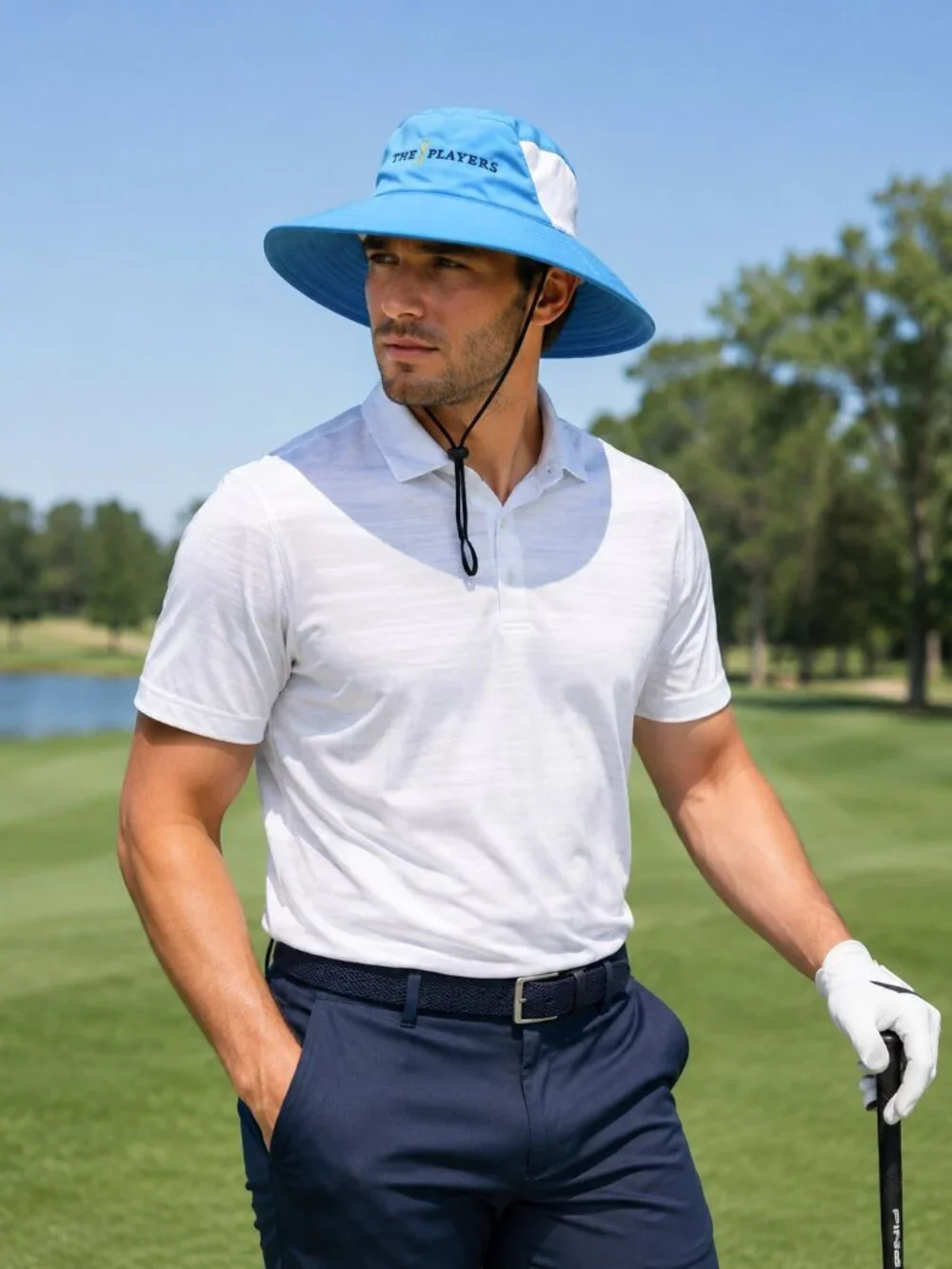 AHEAD THE PLAYERS Golf Wide Brim Sun Hat UPF 50+ Blue White L/XL Unisex